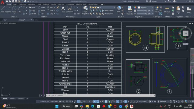 3D model of Carburator Detailing In AutoCAD