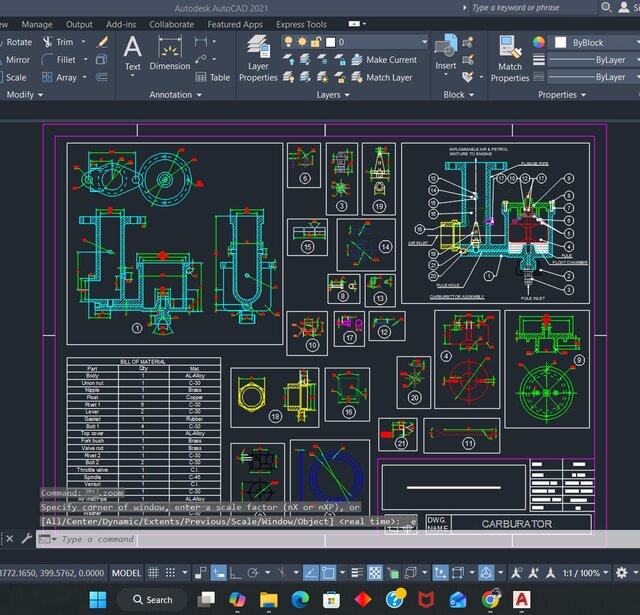 3D model of Carburator Detailing In AutoCAD