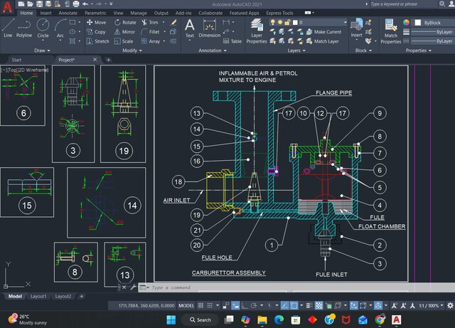 3D model of Carburator Detailing In AutoCAD