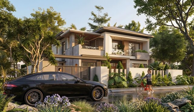 Modern Villa Exterior Rendering | Day & Dusk View – image 2 of 3