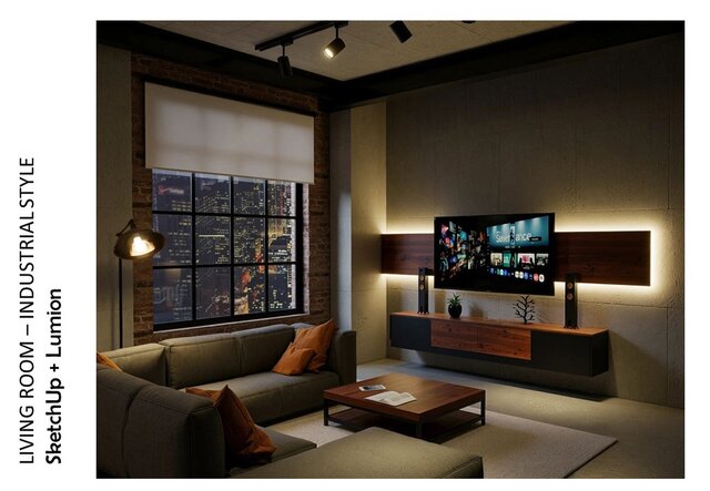 3D model of Industrial Living Room – 3D Modeling & Rendering