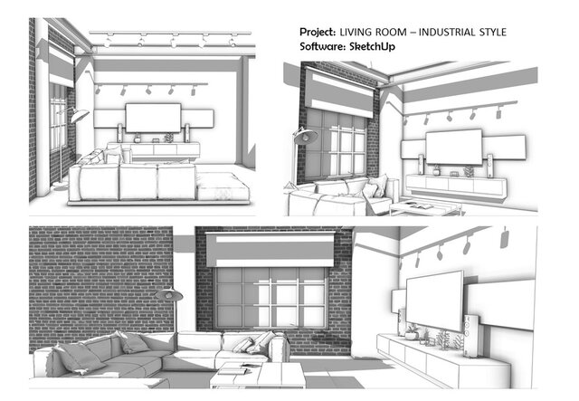 3D model of Industrial Living Room – 3D Modeling & Rendering