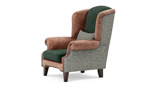 3D model of Classic Mixed-Material Wingback Armchair with Accent Pillow