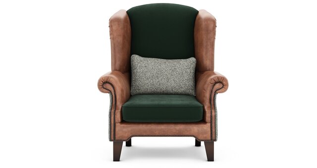 3D model of Classic Mixed-Material Wingback Armchair with Accent Pillow