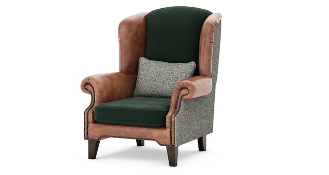 3D model of Classic Mixed-Material Wingback Armchair with Accent Pillow