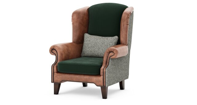 3D model of Classic Mixed-Material Wingback Armchair with Accent Pillow