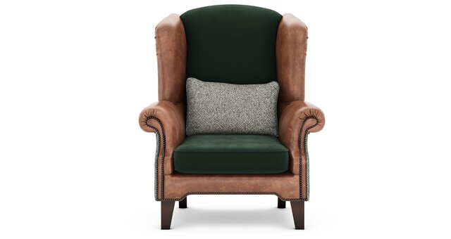 3D model of Classic Mixed-Material Wingback Armchair with Accent Pillow