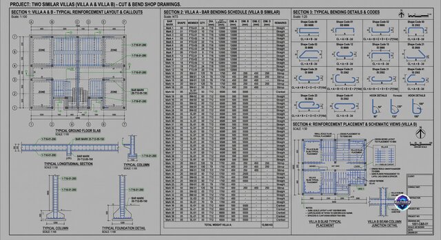 3D model of Precision Rebar Detailing & Bar Bending Schedules for Twin Residential Villas