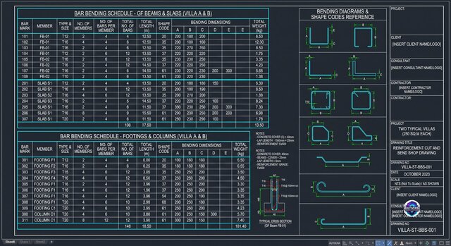 3D model of Precision Rebar Detailing & Bar Bending Schedules for Twin Residential Villas