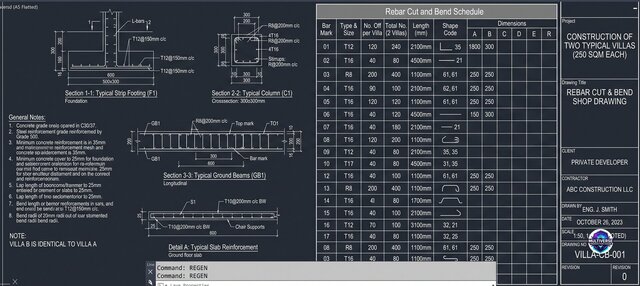 3D model of Precision Rebar Detailing & Bar Bending Schedules for Twin Residential Villas