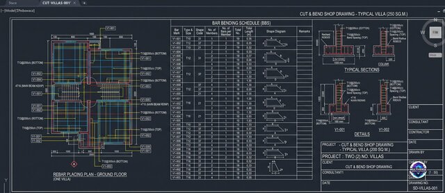 3D model of Precision Rebar Detailing & Bar Bending Schedules for Twin Residential Villas