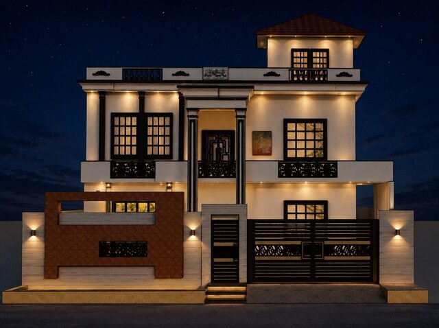 Modern House Design – 2D Floor Plan & 3D Front Elevation – image 2 of 3
