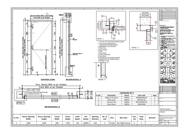 Hollow Metal Panic Device Door | Exit Device & Frame Detail | AutoCAD Shop Drawing