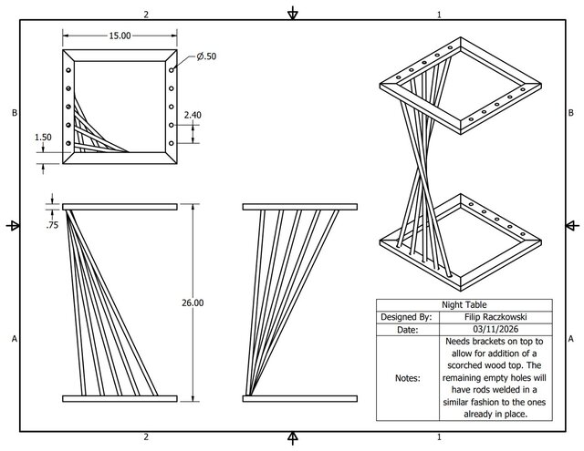 Custom Steel Nightstand | CAD Design, Technical Drawings & Fabrication