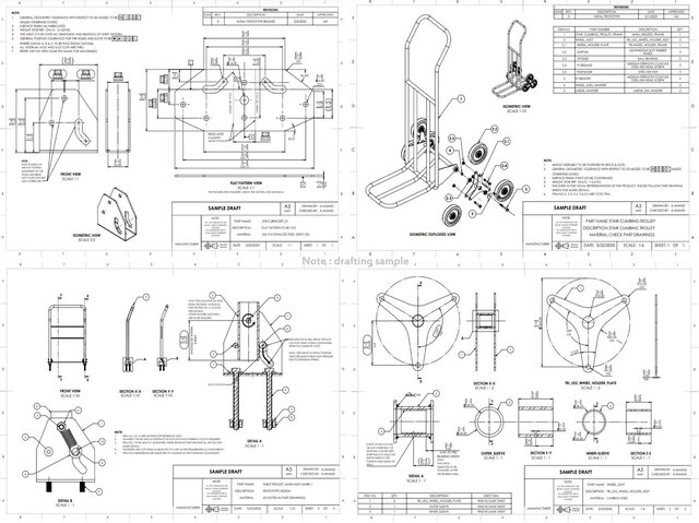 Drafting of welded try-wheel trolley