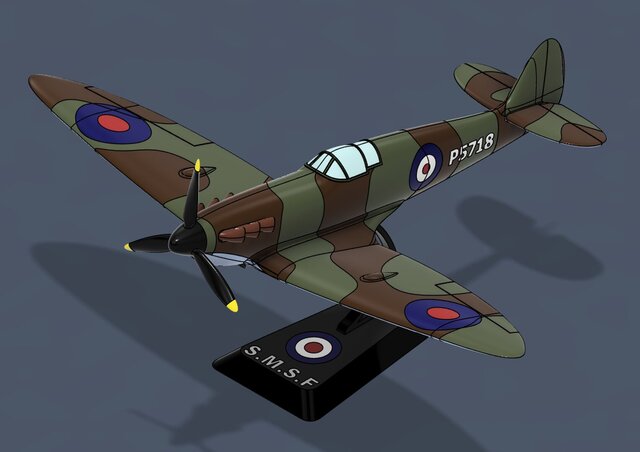 Supermarine Spitfire – Multi-Color 3D Printable Snap-Fit Model (≈1:45 Scale)