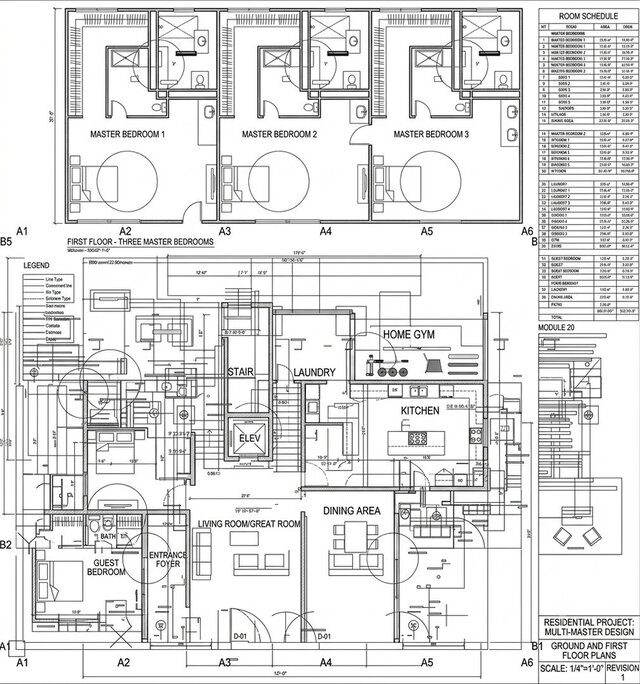 Modern 5-Bedroom Duplex | AutoCAD Architectural Floor Plans