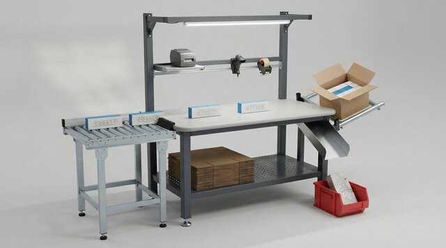 End-of-Line Inspection and Packing Workstation PWS-1890 with Gravity Roller Infeed – image 2 of 5