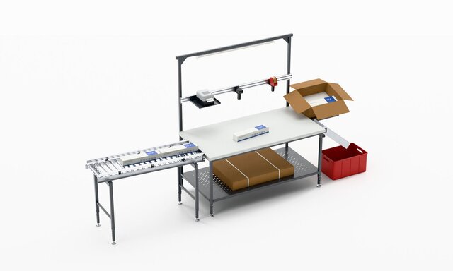 End-of-Line Inspection and Packing Workstation PWS-1890 with Gravity Roller Infeed – image 1 of 5