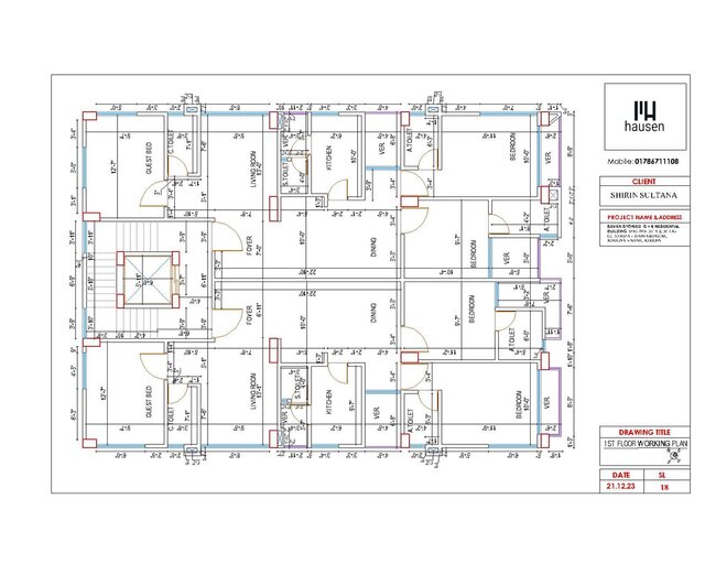 3D model of G+6 Residential Building Details Architectural Drawing