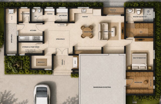 Modern Tropical House Design Floor Plan & Exterior render – image 2 of 2