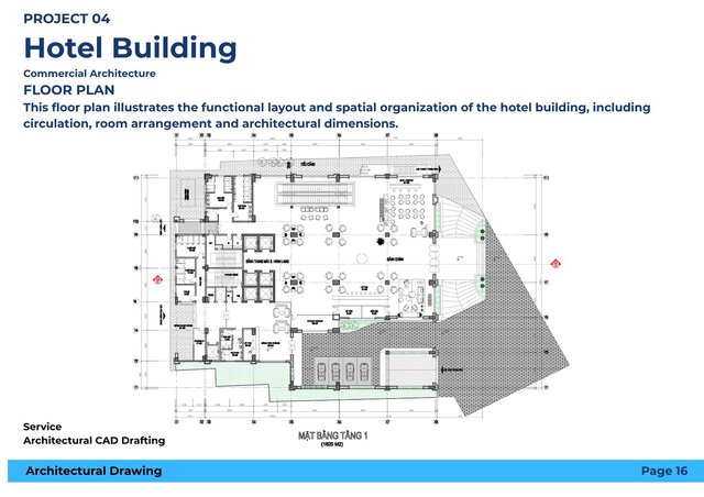 Hotel Building – Architectural Design (Floor Plan, Elevation, Section)