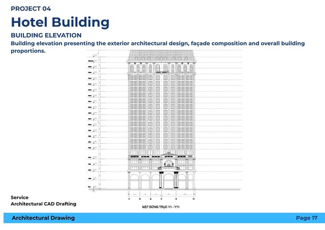 3D model of Hotel Building – Architectural Design (Floor Plan, Elevation, Section)