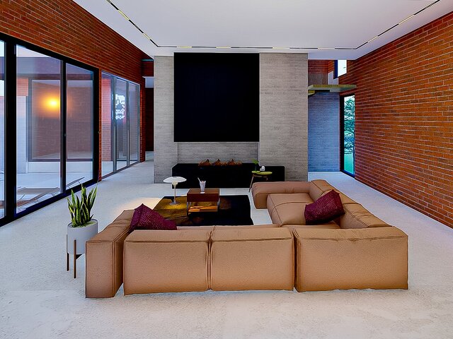 3D model of modern-minimalist-villa-with-private-pool-outdoor-lounge-living-dinning-view
