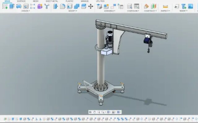 3D Design of portable slewing jib crane 0.5Ton capacity