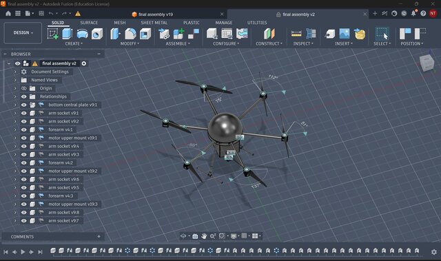 3D model of Industrial Heavy-Lift Hexacopter Chassis Assembly