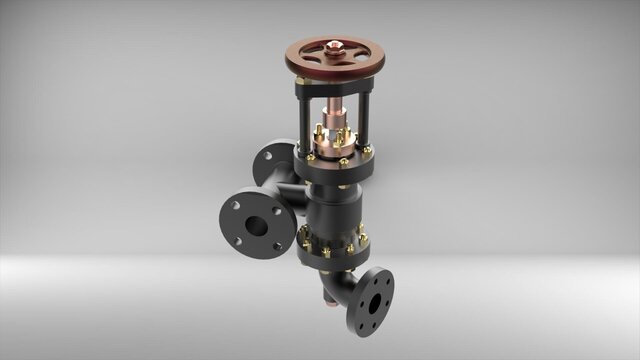 Industrial Flanged Control Valve Assembly 3D CAD Model & Photorealistic Render