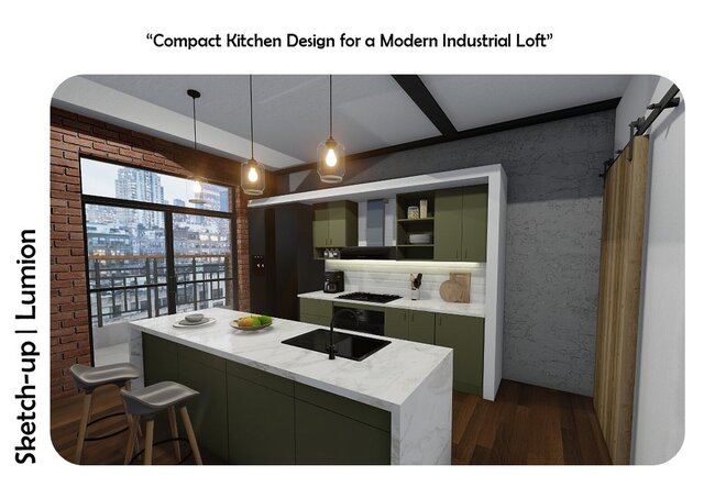 3D model of “Compact Kitchen Design for a Modern Industrial Loft” RENDER