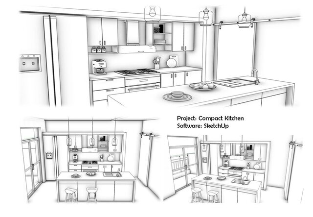 3D model of “Compact Kitchen Design for a Modern Industrial Loft” RENDER