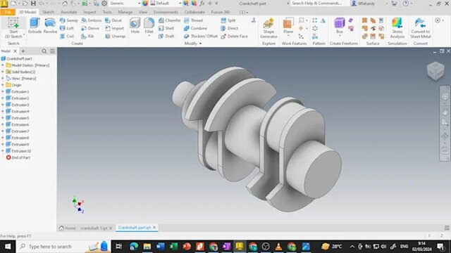 3D Crankshaft CAD Modeling in Autodesk Inventor – image 1 of 1