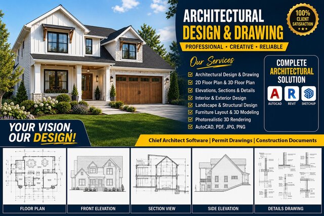 I will do 2d drawing, permit drawings, construction documents