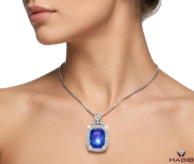 3D model of Luxury Blue Gemstone Pendant – Manufacturing-Ready Jewellery CAD