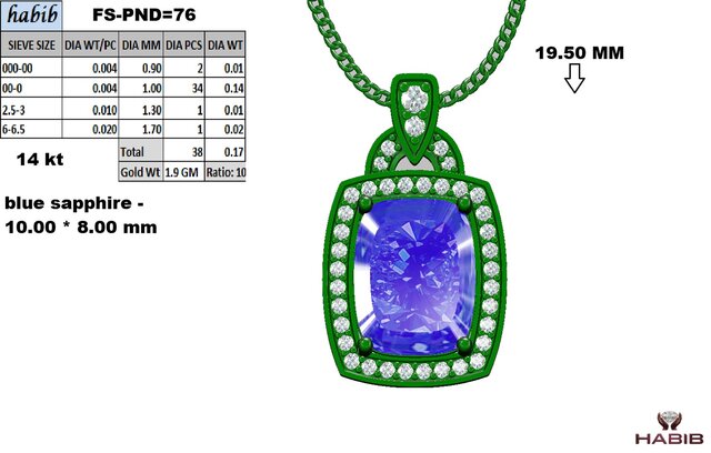 3D model of Luxury Blue Gemstone Pendant – Manufacturing-Ready Jewellery CAD