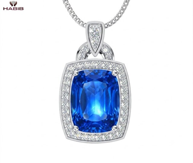 3D model of Luxury Blue Gemstone Pendant – Manufacturing-Ready Jewellery CAD