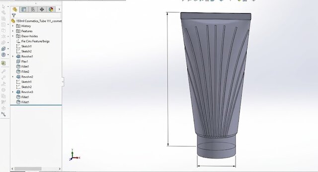Cosmetic Packaging CAD Design: 150ml Tube in SolidWorks