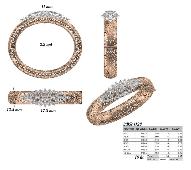 3D model of Luxury Diamond Pave Bangle – Manufacturing-Ready Jewellery CAD