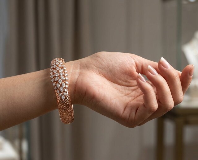 3D model of Luxury Diamond Pave Bangle – Manufacturing-Ready Jewellery CAD