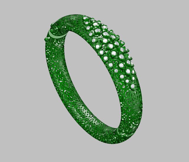 3D model of Luxury Diamond Pave Bangle – Manufacturing-Ready Jewellery CAD