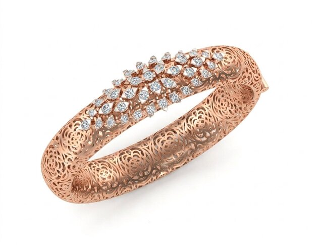 Luxury Diamond Pave Bangle – Manufacturing-Ready Jewellery CAD