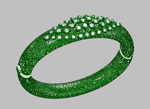 3D model of Luxury Diamond Pave Bangle – Manufacturing-Ready Jewellery CAD