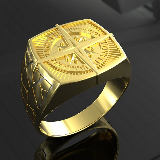Nautical Compass Star Signet Ring
