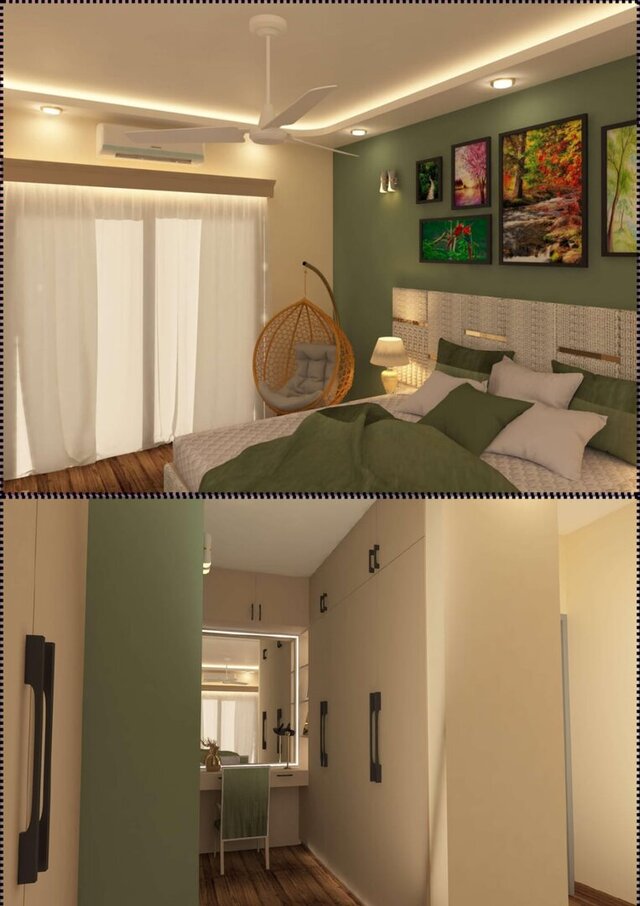 3D model of Modern Bedroom Interior Design 3D Wooden Flower Pot Model Office Workspace Design Kitchen Cabinet Design