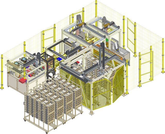 Automated packaging line - five machine modules (Autodesk Inventor)