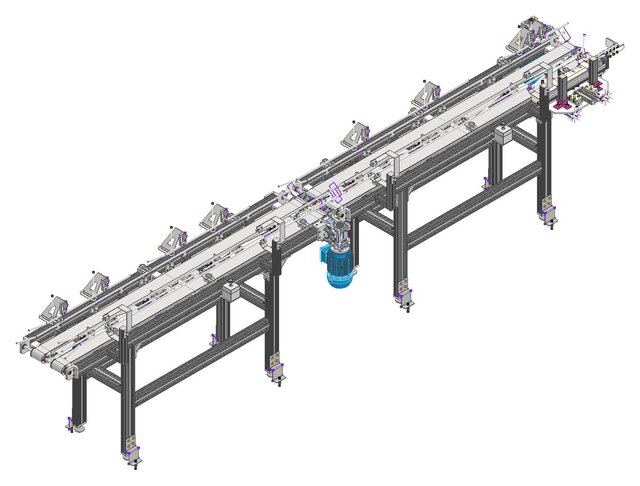 3D model of Automated packaging line - five machine modules (Autodesk Inventor)