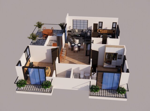 3D model of Modern 3D Floor Plan & Interior Design