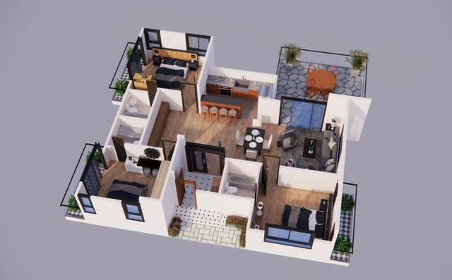 3D model of Modern 3D Floor Plan & Interior Design